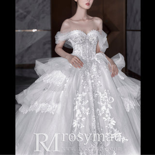 Luxury Ball Gown White Wedding Dress with Off the Shoulder