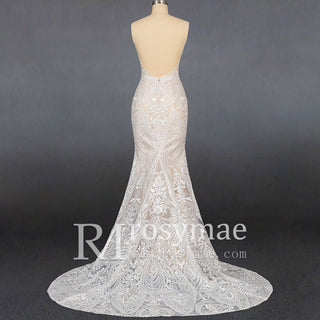 Luxury Plunging Neck Tank Straps Lace Mermaid Wedding Dress - Rosymae