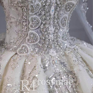 Luxury Sparkly Puffy Long Sleeve Wedding Dress with Big Skirt - Rosymae