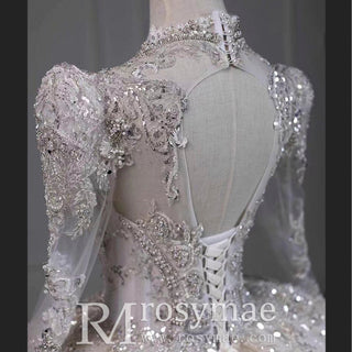 Luxury Sparkly Puffy Long Sleeve Wedding Dress with Big Skirt - Rosymae