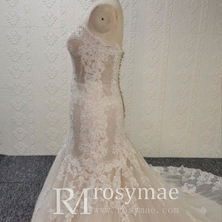 Luxury Sweetheart Neck Lace Trumpet Sparkly Wedding Dresses - Rosymae