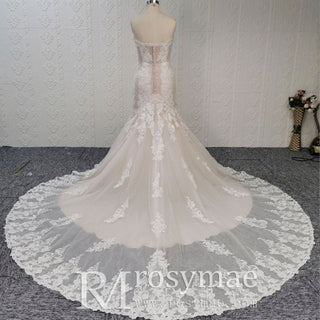 Luxury Sweetheart Neck Lace Trumpet Sparkly Wedding Dresses - Rosymae