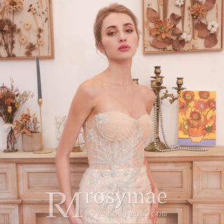 Mermaid Boho Wedding Dress Strapless Bridal Wedding Gown - Rosymae