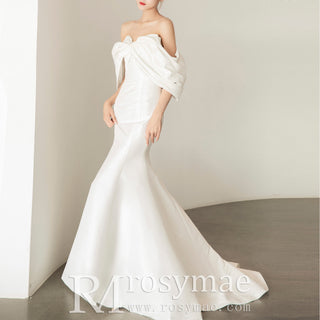 Simple Taffeta Trumpet Wedding Dress with Off the Shoulder Sleeve