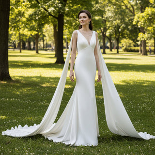 Mermaid Deep V-neck Backless Wedding Dress for Women - Rosymae