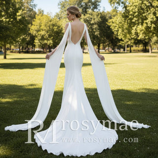 Mermaid Deep V-neck Backless Wedding Dress for Women - Rosymae