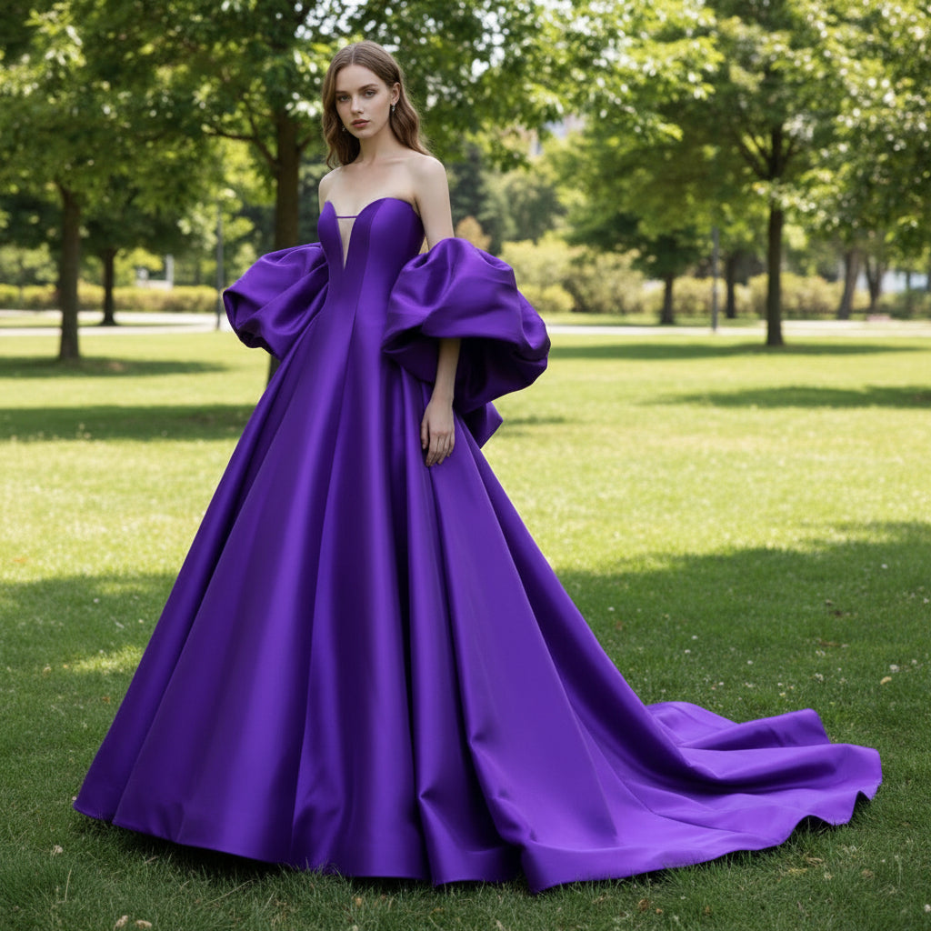 Purple Wedding Dress For Modern Romantic Bride Puffy Sleeve Purple / 8 Purple Wedding Dress For Modern Romantic Bride Puffy Sleeve Purple / 8