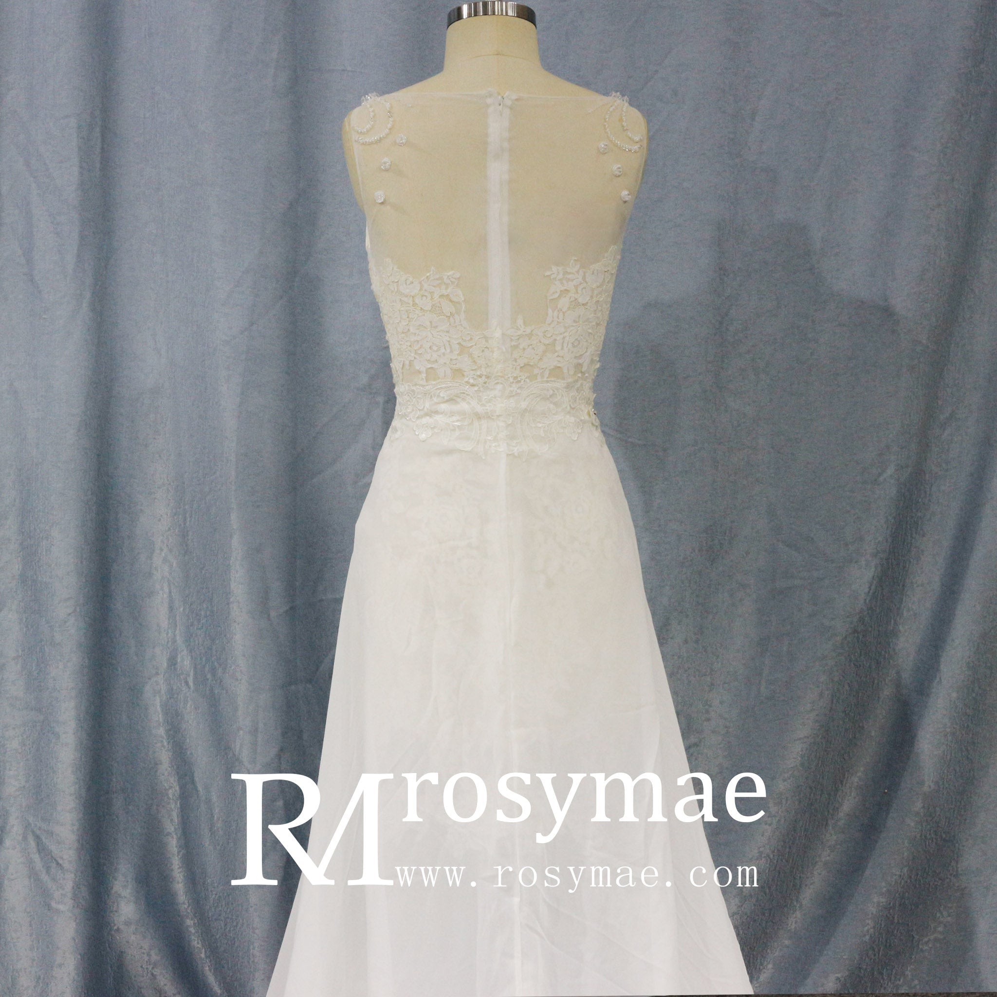 Mermaid Floral Lace High Low Wedding Dress with Tank Sleeves - Rosymae