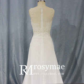 Mermaid Floral Lace High Low Wedding Dress with Tank Sleeves - Rosymae