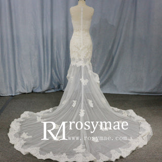 Mermaid Floral Lace High Low Wedding Dress with Tank Sleeves - Rosymae