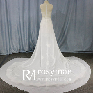 Mermaid Floral Lace High Low Wedding Dress with Tank Sleeves - Rosymae