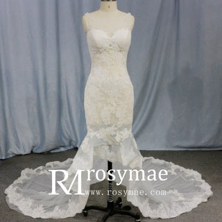 Mermaid Floral Lace High Low Wedding Dress with Tank Sleeves - Rosymae