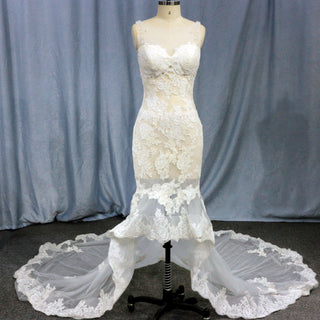 Mermaid Floral Lace High Low Wedding Dress with Tank Sleeves - Rosymae
