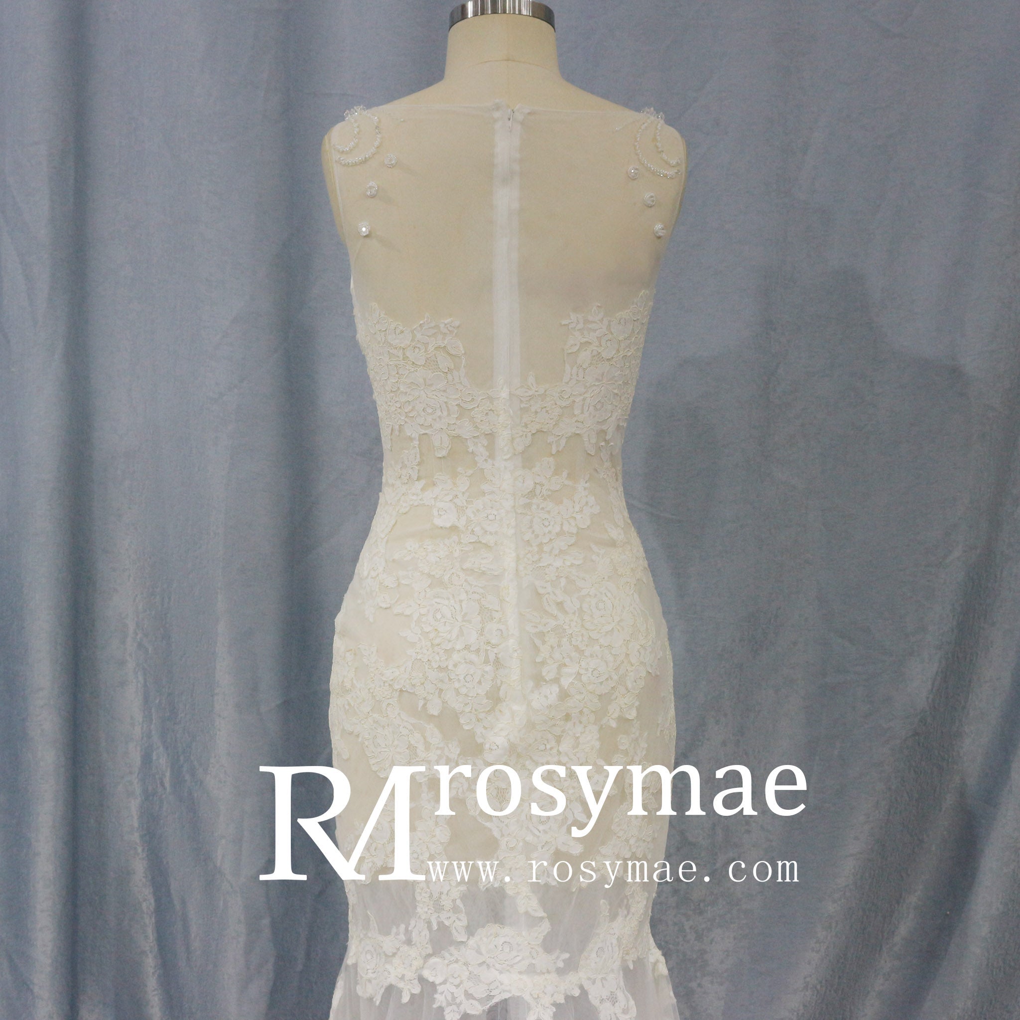 Mermaid Floral Lace High Low Wedding Dress with Tank Sleeves - Rosymae