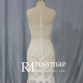 Mermaid Floral Lace High Low Wedding Dress with Tank Sleeves - Rosymae