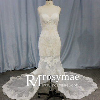 Mermaid Floral Lace High Low Wedding Dress with Tank Sleeves - Rosymae