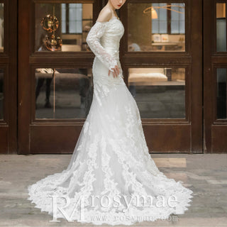 Mermaid Off the Shoulder Wedding Dress with Lace Appliqued