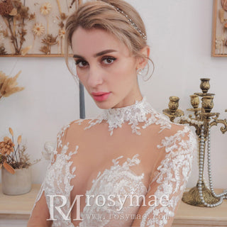 Mermaid Mesh Bodice Chapel Train Tulle Lace Wedding Dress - Rosymae