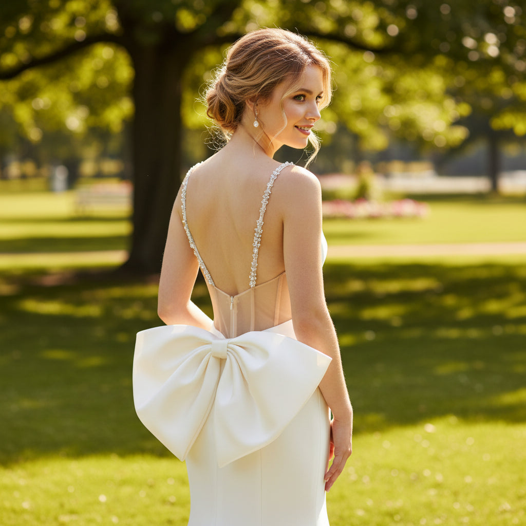 Simple Mermaid Trumpet Satin Wedding Dress with Open Back Rosymae Simple Mermaid Trumpet Satin Wedding Dress with Open Back Rosymae