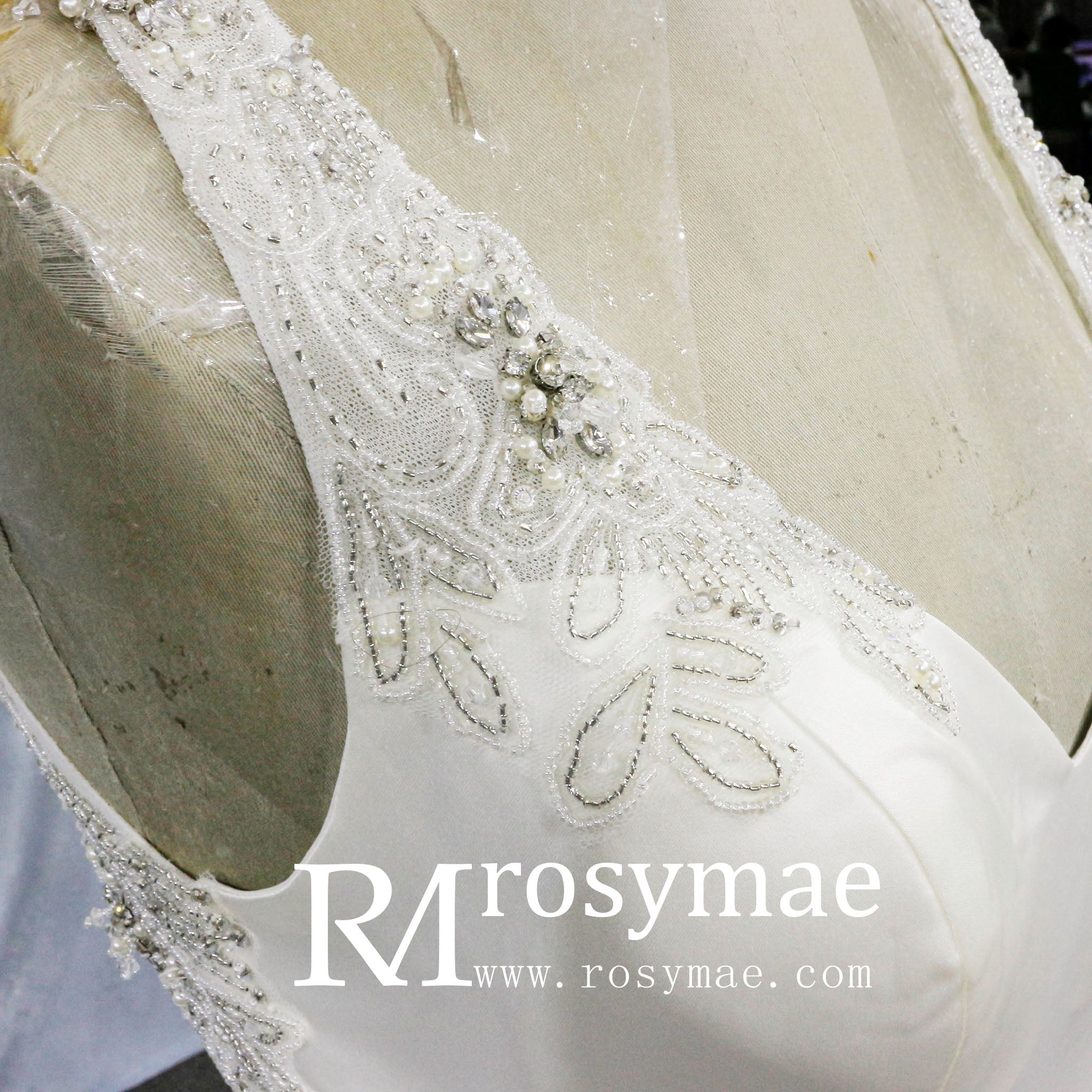 Mermaid Satin Wedding Dress with Tank Straps and Deep V Neck - Rosymae
