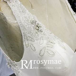 Mermaid Satin Wedding Dress with Tank Straps and Deep V Neck - Rosymae