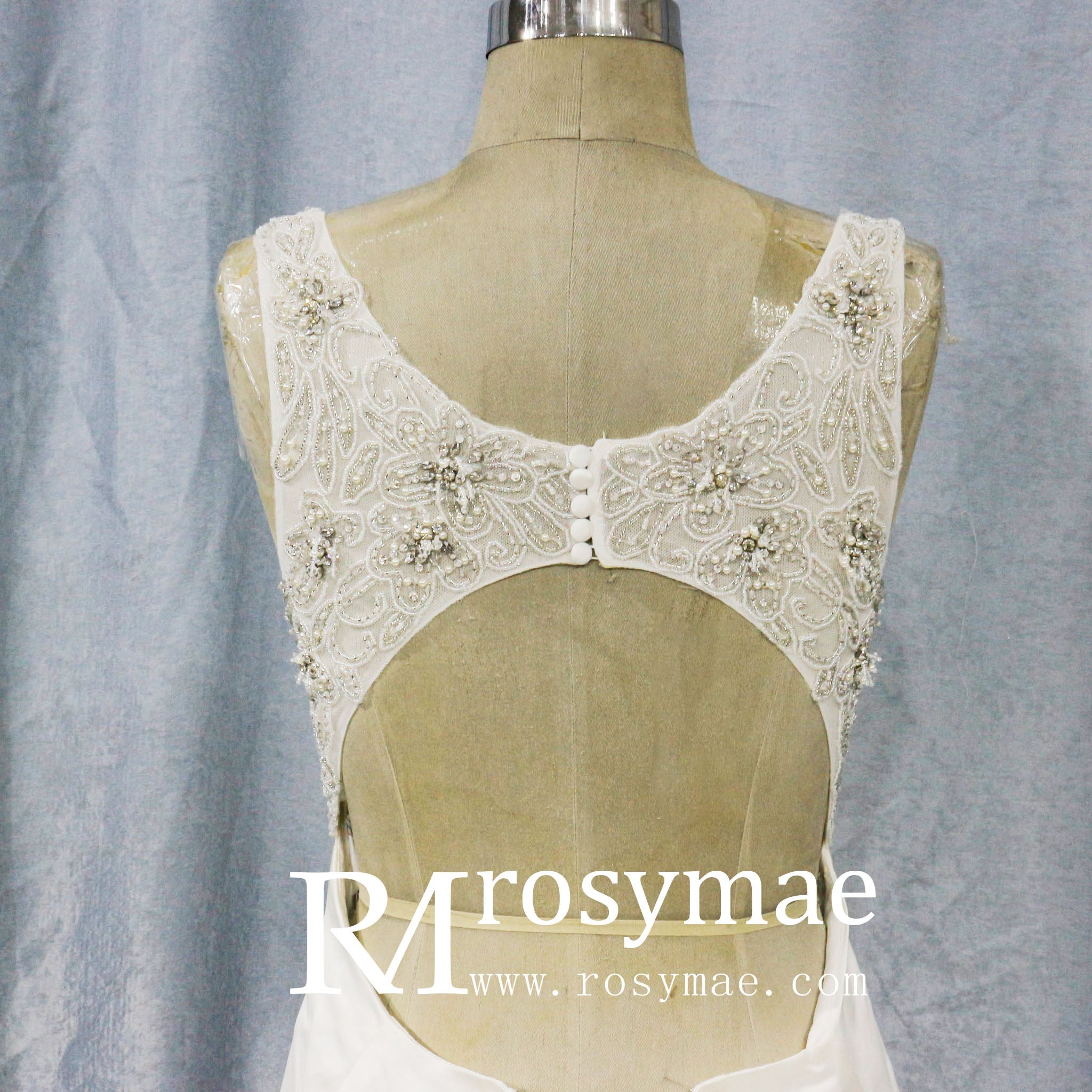 Mermaid Satin Wedding Dress with Tank Straps and Deep V Neck - Rosymae