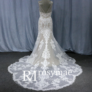 Mermaid Spaghetti Straps Beach Wedding Gowns V Neck Dresses - Rosymae