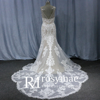 Mermaid Spaghetti Straps Beach Wedding Gowns V Neck Dresses - Rosymae