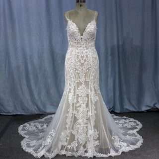 Mermaid Spaghetti Straps Beach Wedding Gowns V Neck Dresses - Rosymae