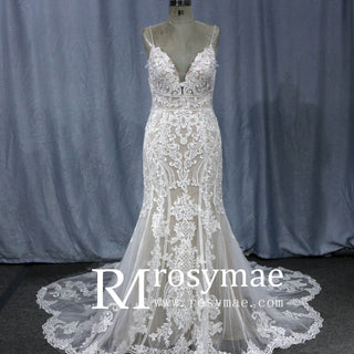 Mermaid Spaghetti Straps Beach Wedding Gowns V Neck Dresses - Rosymae