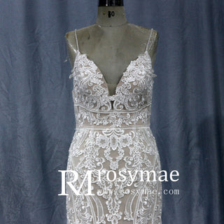 Mermaid Spaghetti Straps Beach Wedding Gowns V Neck Dresses - Rosymae