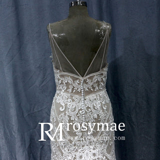 Mermaid Spaghetti Straps Beach Wedding Gowns V Neck Dresses - Rosymae