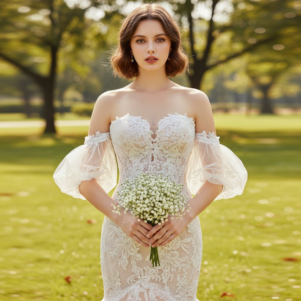 Mermaid Trumpet Wedding Dress with Off Shoulder Long Sleeve - Rosymae