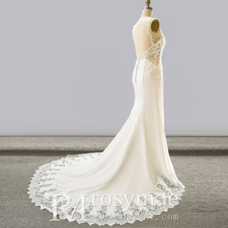 Mermaid V-neck Tank Straps Wedding Dress with Open Back - Rosymae