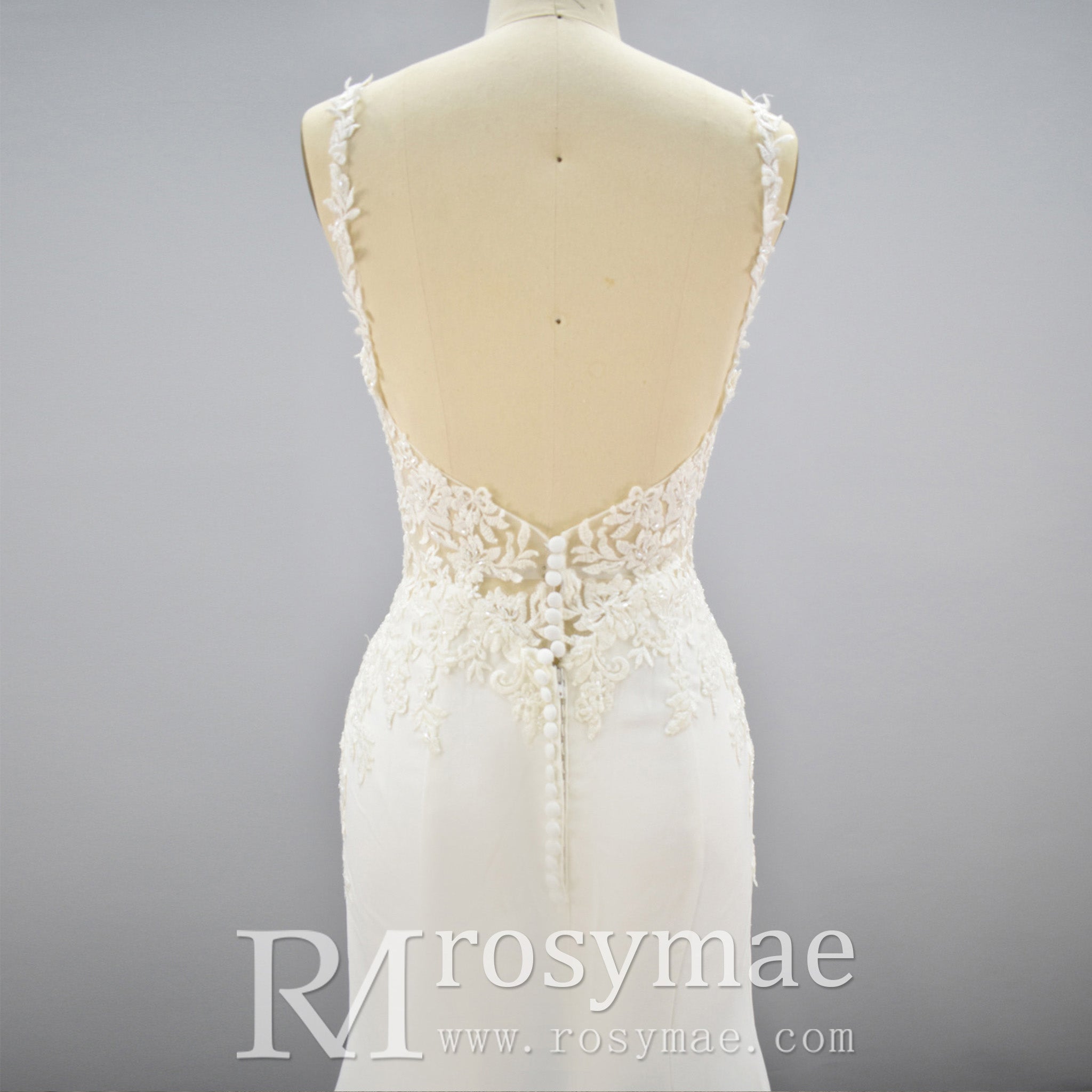 Mermaid V-neck Tank Straps Wedding Dress with Open Back - Rosymae