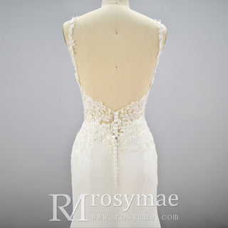 Mermaid V-neck Tank Straps Wedding Dress with Open Back - Rosymae