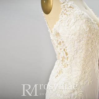 Mermaid V-neck Tank Straps Wedding Dress with Open Back - Rosymae