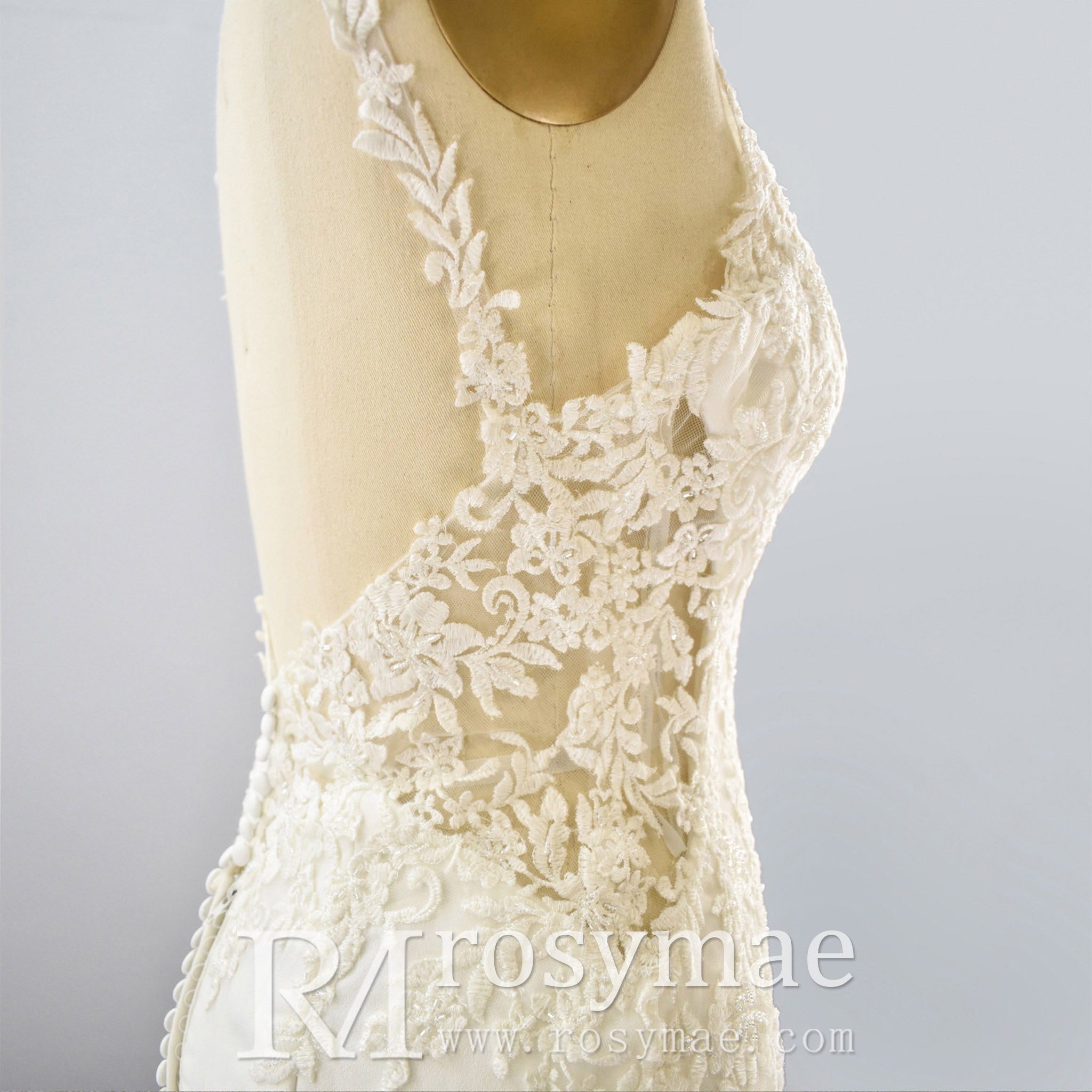 Mermaid V-neck Tank Straps Wedding Dress with Open Back - Rosymae