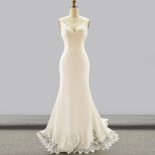 Mermaid V-neck Tank Straps Wedding Dress with Open Back - Rosymae