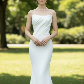 Mermaid Wedding Dress with Curve Neckline for Women - Rosymae