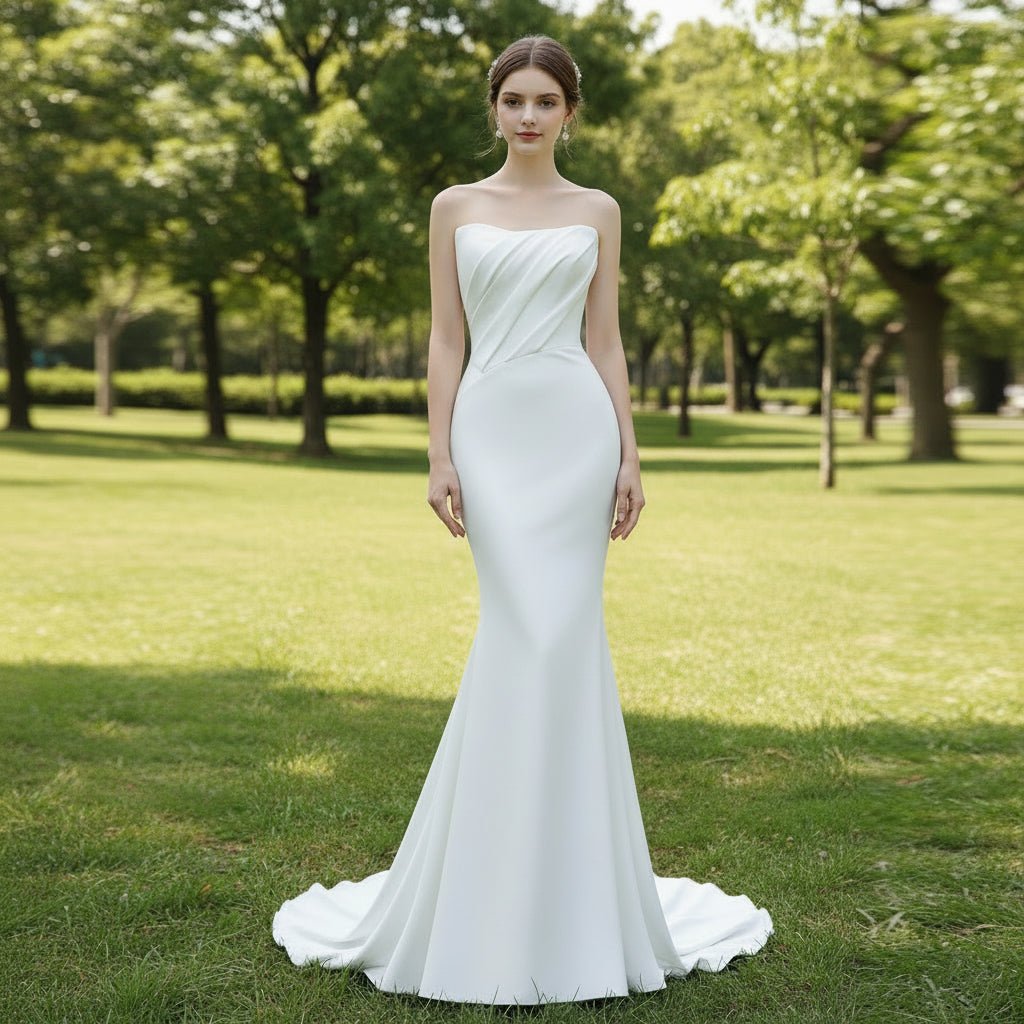 Mermaid Wedding Dress with Curve Neckline for Women - Rosymae