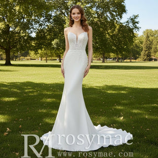 Mermaid Wedding Dress with Detachable Lantern Half Sleeves - Rosymae