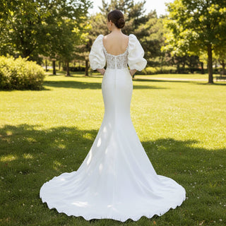 Mermaid Wedding Dress with Detachable Lantern Half Sleeves - Rosymae