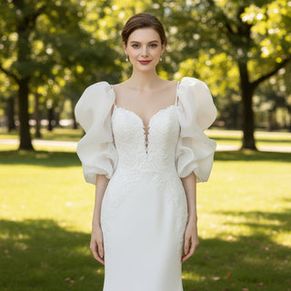 Mermaid Wedding Dress with Detachable Lantern Half Sleeves - Rosymae