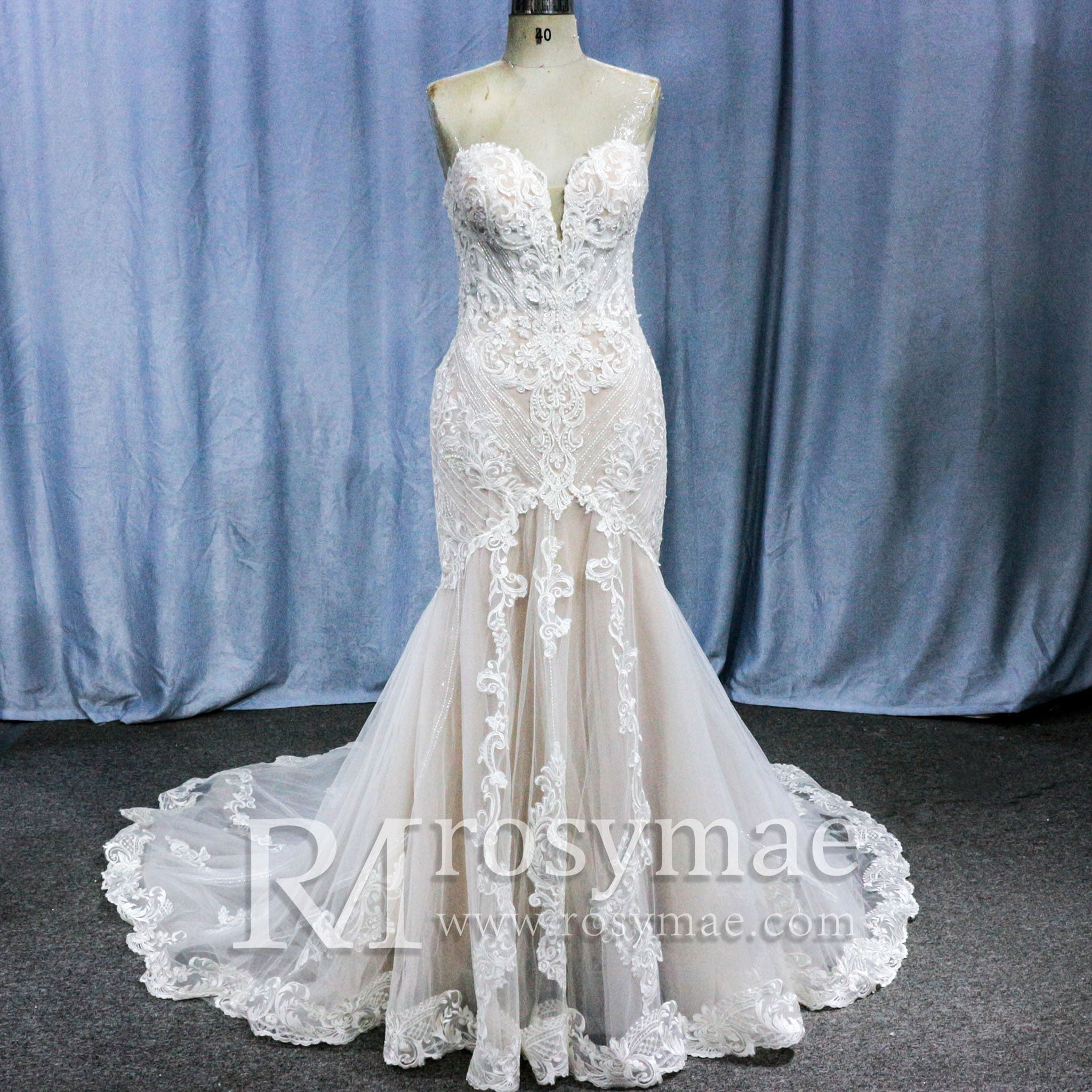 Mermaid Wedding Dress with Dramatic Long Train Bridal Gown - Rosymae