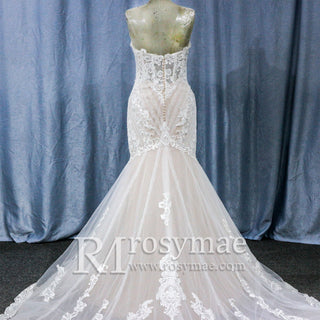 Mermaid Wedding Dress with Dramatic Long Train Bridal Gown - Rosymae