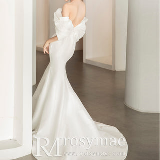 Simple Taffeta Trumpet Wedding Dress with Off the Shoulder Sleeve