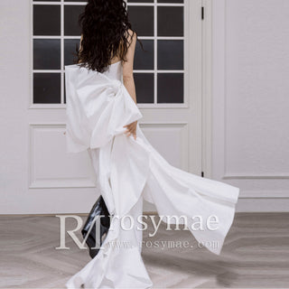 Above the Knee Hi-Lo Wedding Dress with Asymmetrical Neck