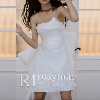 Above the Knee Hi-Lo Wedding Dress with Asymmetrical Neck