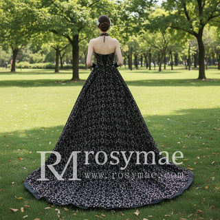 Mix Black/Silver Sequin Strapless Bridal Wedding Gowns - Rosymae